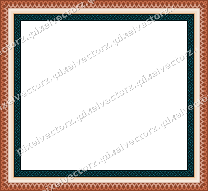 Decorative picture frame border in dark teal and orange with guilloche