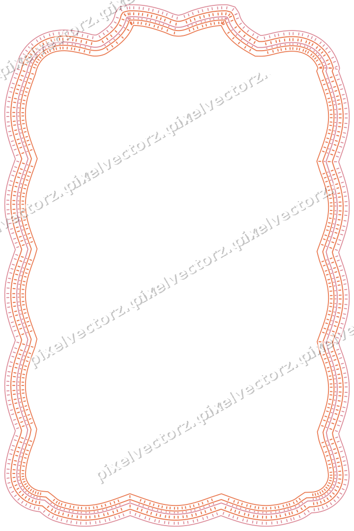 Decorative line art frame in red and orange with label plaque