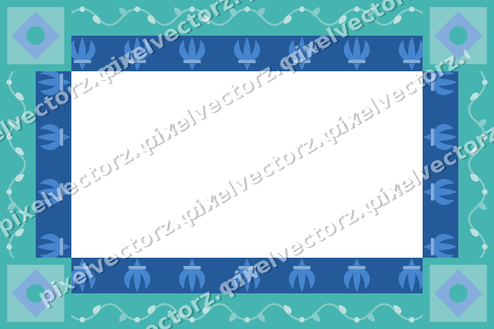Decorative picture frame border in blue and cyan with scrolling vine