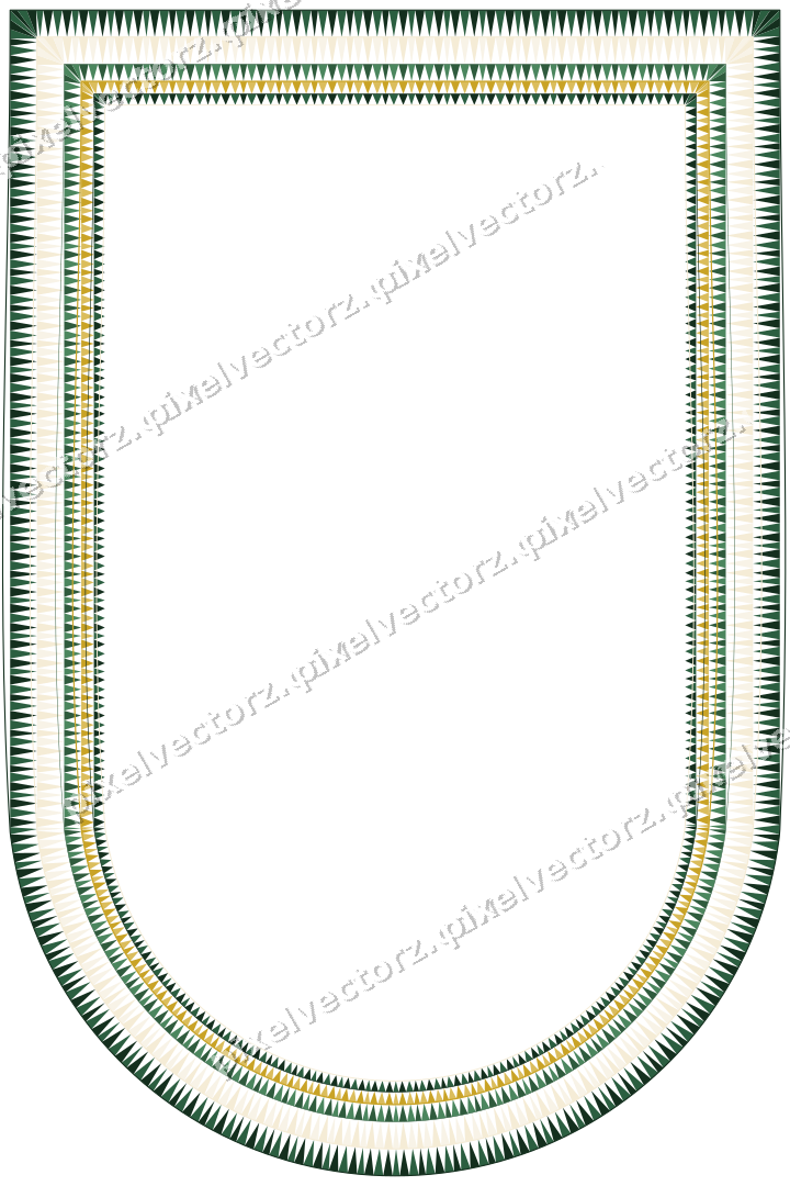 Decorative line art frame in dark green and amber with label plaque