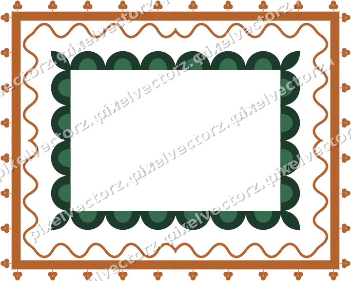 Decorative picture frame border in dark green with trefoil band