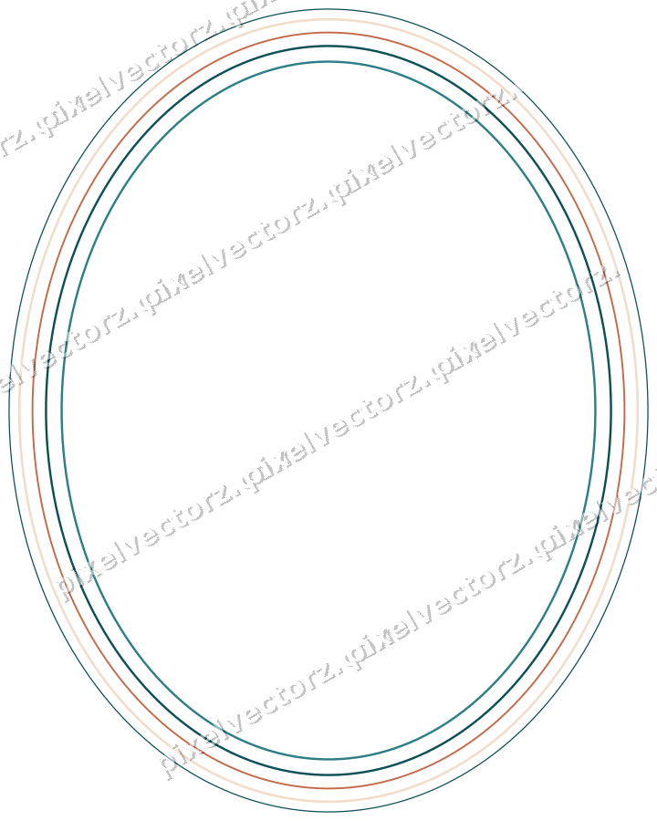 Decorative line art frame in dark teal and orange with oval