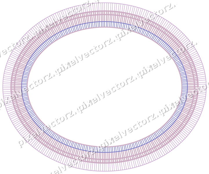 Decorative line art frame in purple and blue with oval and hatching