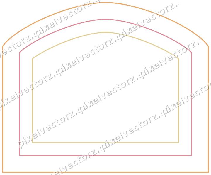 Decorative line art frame in red and orange with label plaque