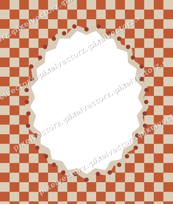 Decorative patterned mat frame in orange and amber with checkerboard