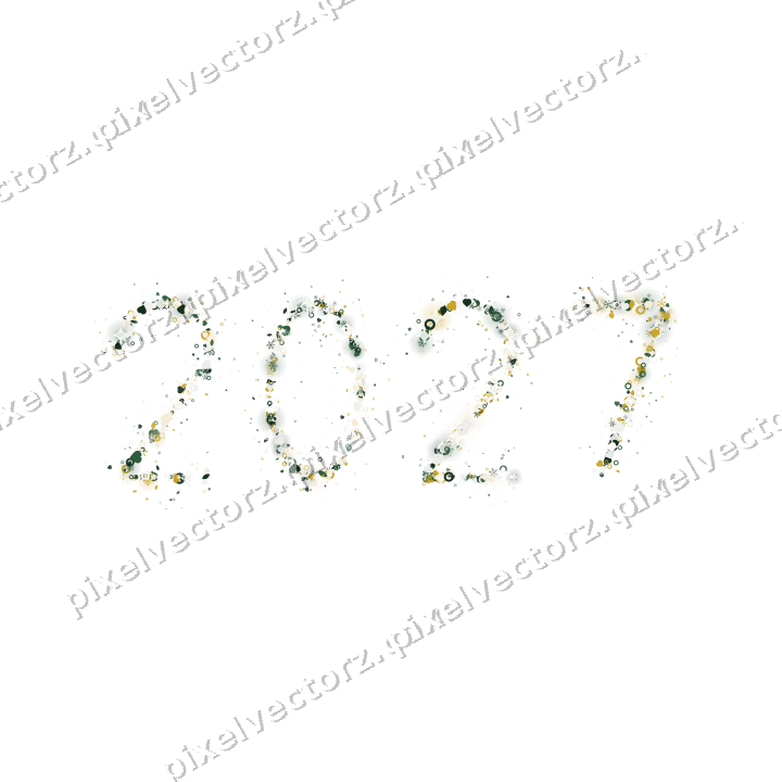 Nahtlose Glitzerzahl 2027 in Dunkelgrün auf transparentem Grund