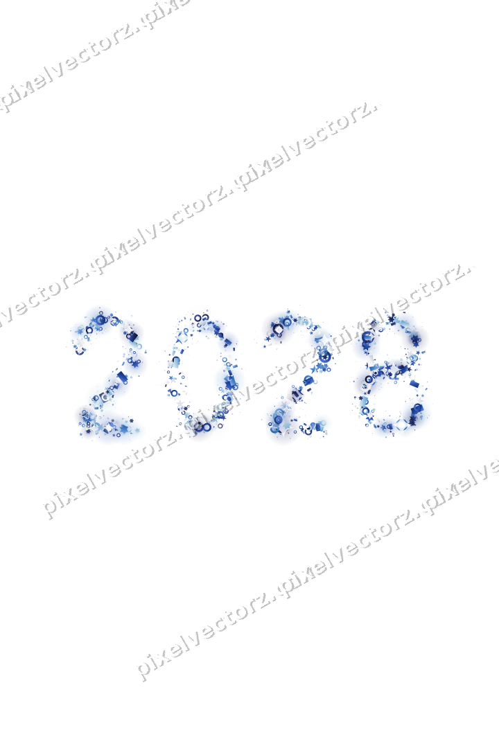 Nahtlose Glitzerzahl 2028 in Blau und Türkis auf transparentem Grund