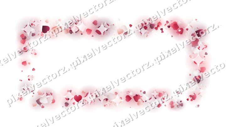 Glitzerrahmen aus Herzen in Rosa und Rot auf transparentem Grund