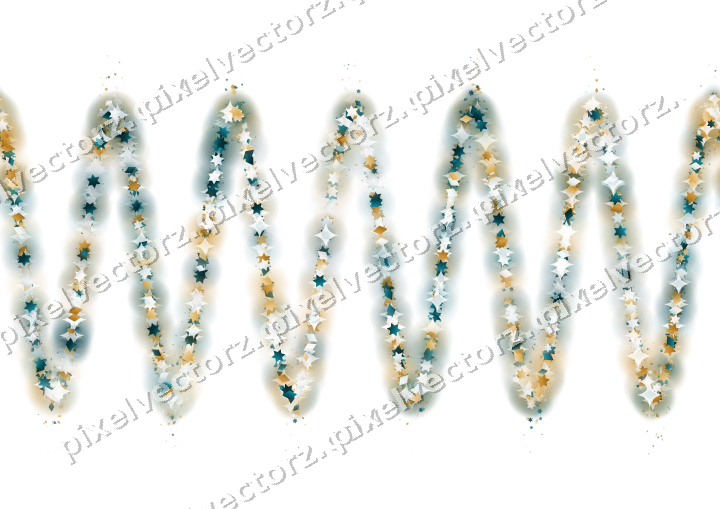 Nahtlose Glitzerwelle aus Sternen und Rauten auf transparentem Grund