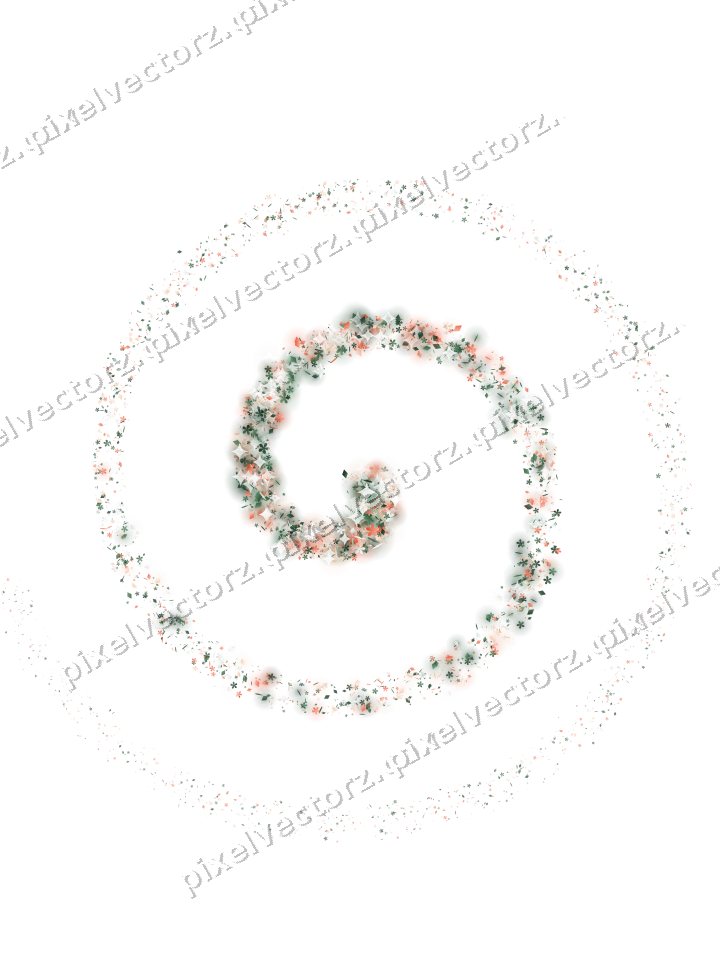 Nahtlose Glitzerspirale aus Blüten und Rauten auf transparentem Grund