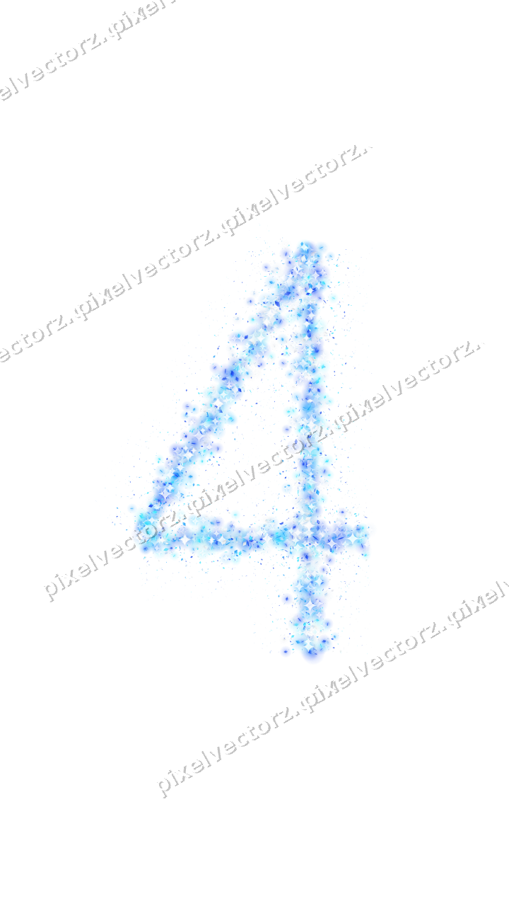 Nahtlose Glitzerzahl 4 in Türkis und Blau auf transparentem Grund
