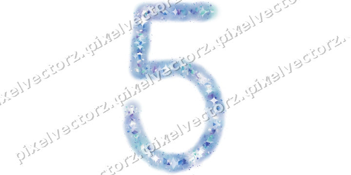 Nahtlose Glitzerzahl 5 aus Tropfen und Rauten auf transparentem Grund