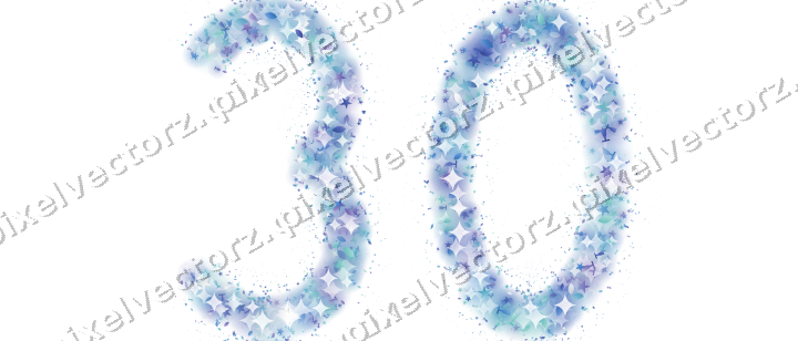Nahtlose Glitzerzahl 30 in Blau und Türkis auf transparentem Grund