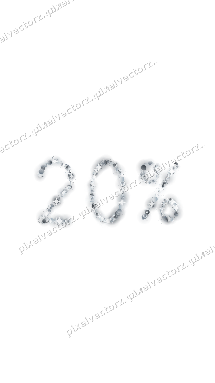 Nahtlose Glitzerzahl 20% in Blassblau auf transparentem Grund