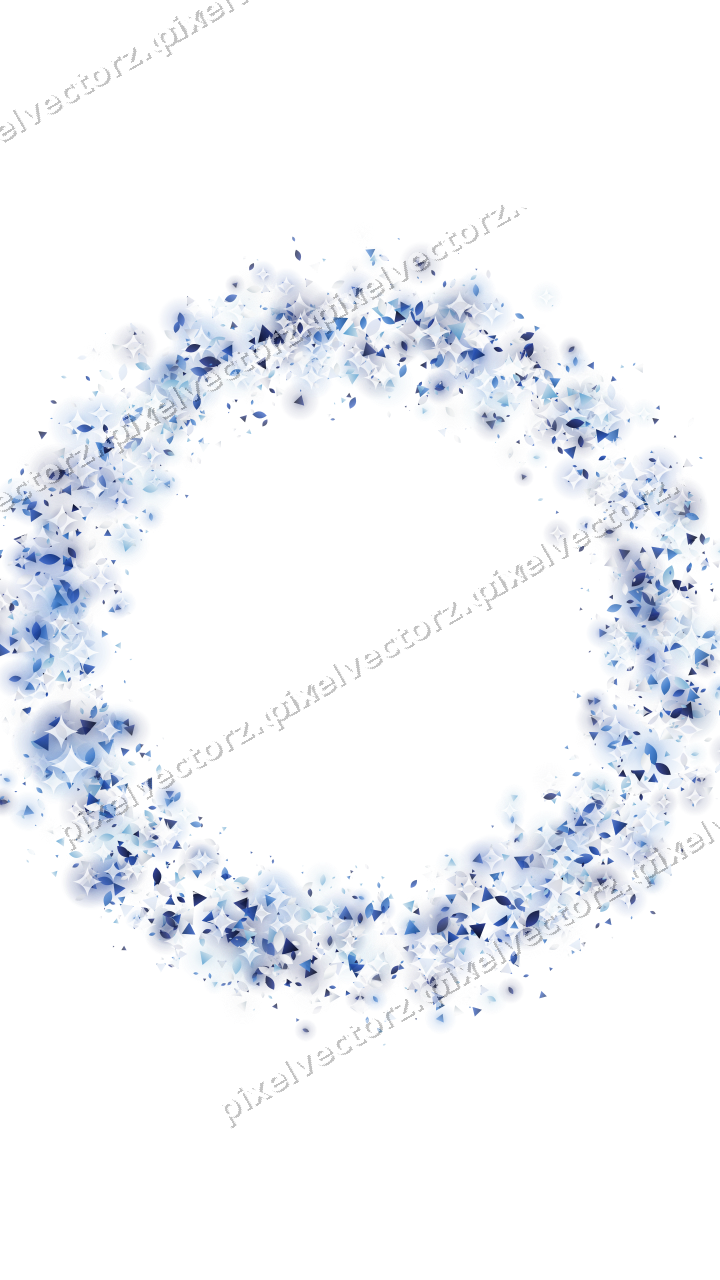 Glitzerkranz aus Tropfen und Dreiecken in Blau auf transparentem Grund