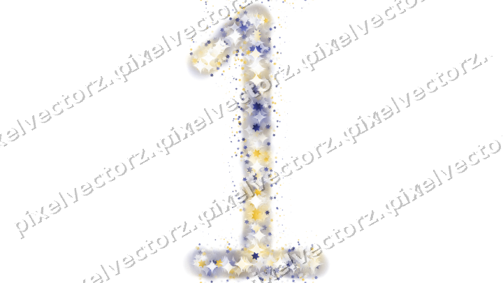Nahtlose Glitzerzahl 1 aus Sternen auf transparentem Grund