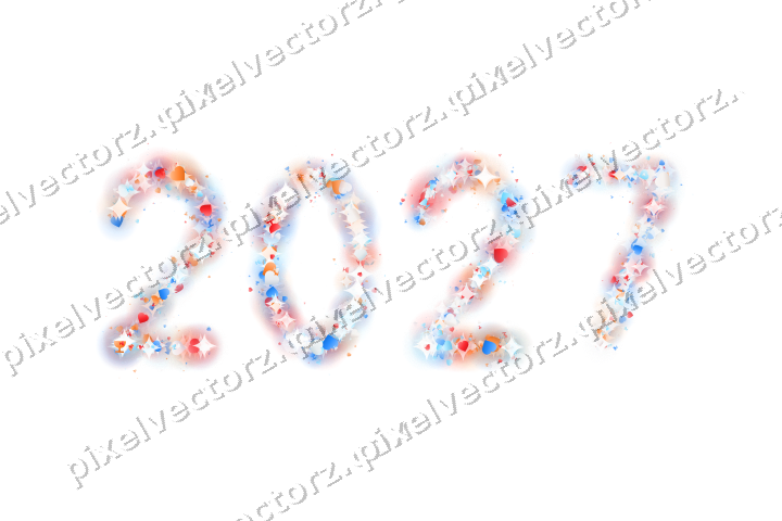 Nahtlose Glitzerzahl 2027 in Blau und Rot auf transparentem Grund
