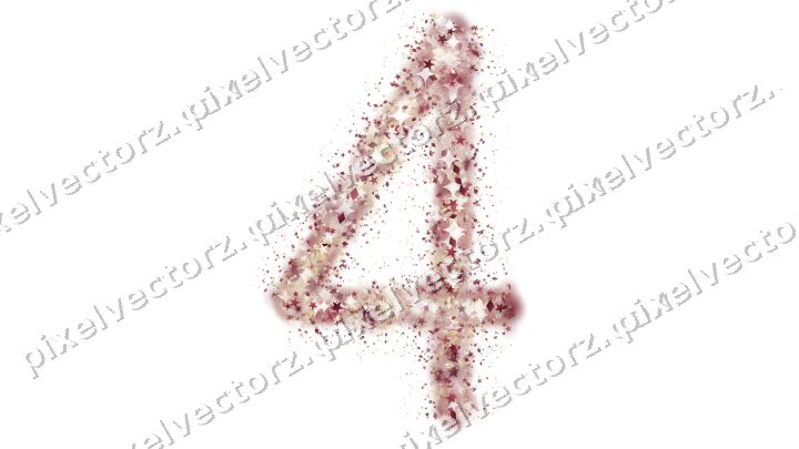 Nahtlose Glitzerzahl 4 aus Sternen und Rauten auf transparentem Grund