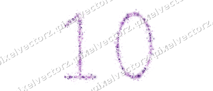 Nahtlose Glitzerzahl 10 in Violett auf transparentem Grund
