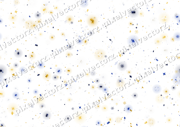 Nahtlose Glitzerstreuung in Bernstein und Blau auf transparentem Grund