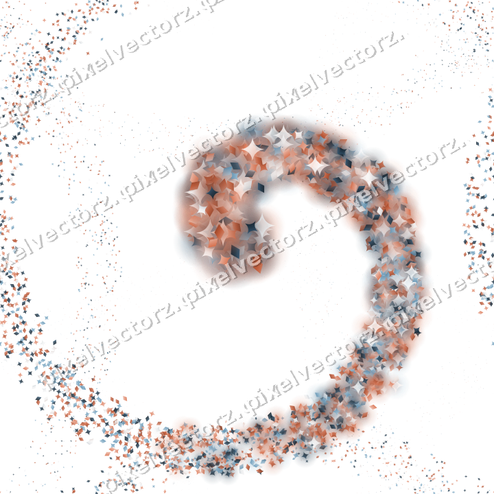 Nahtlose Glitzerspirale aus Funken und Rauten auf transparentem Grund