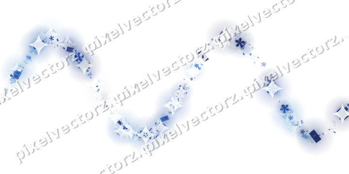 Glitzerwelle aus Blüten und Konfetti in Blau auf transparentem Grund