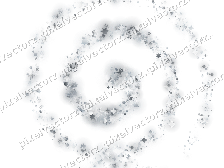 Nahtlose Glitzerspirale aus Sternen und Funken auf transparentem Grund