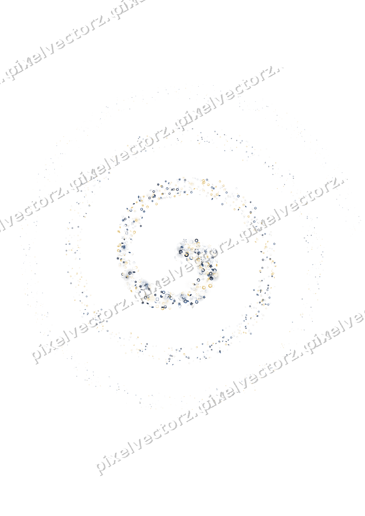 Nahtlose Glitzerspirale aus Blüten und Tropfen auf transparentem Grund