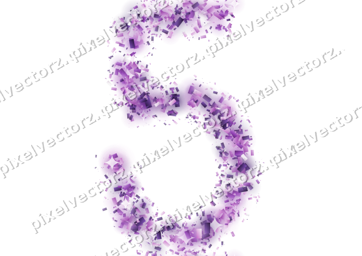 Nahtlose Glitzerzahl 5 aus Konfetti in Violett auf transparentem Grund