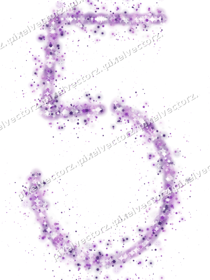 Nahtlose Glitzerzahl 5 aus Sternen in Violett auf transparentem Grund