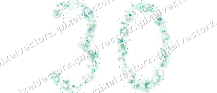 Nahtlose Glitzerzahl 30 aus Sternen und Ringen auf transparentem Grund