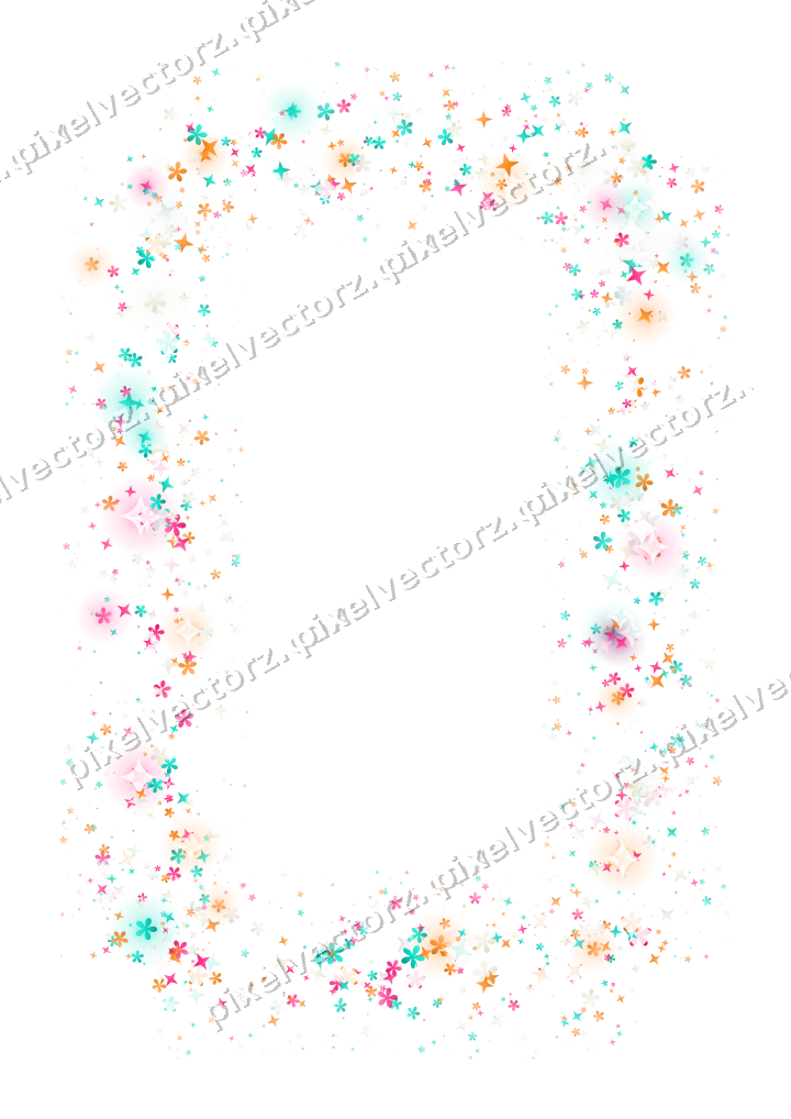 Nahtloser Glitzerrahmen aus Sternen und Blüten auf transparentem Grund