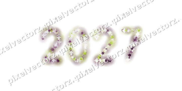 Nahtlose Glitzerzahl 2027 aus Sternen auf transparentem Grund