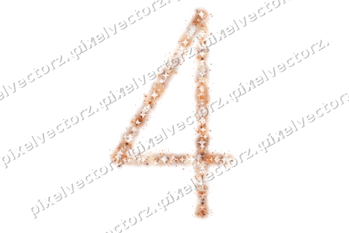 Nahtlose Glitzerzahl 4 aus Sternen und Funken auf transparentem Grund