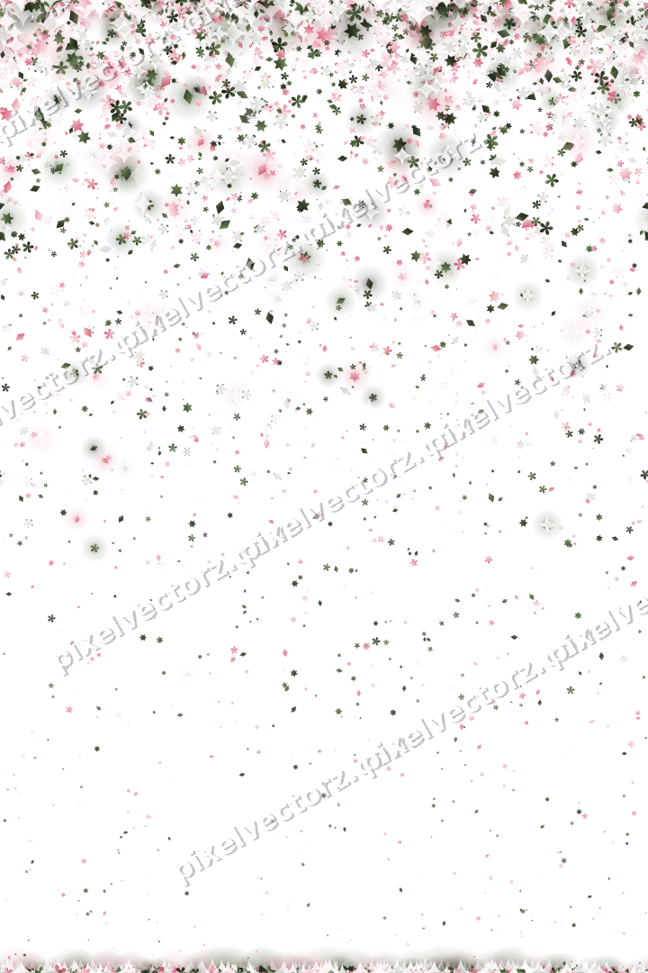 Nahtloser Glitzerregen aus Sternen und Blüten auf transparentem Grund