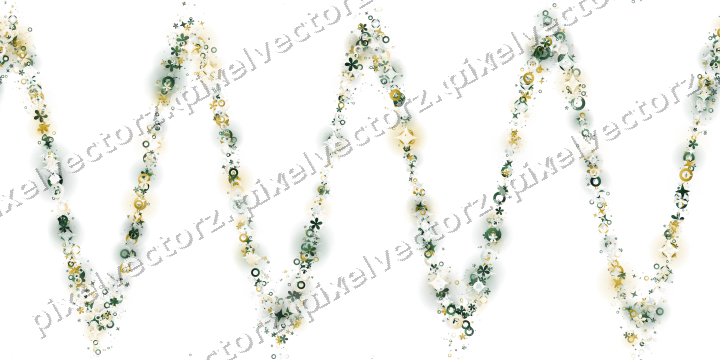 Nahtlose Glitzerwelle aus Sternen und Blüten auf transparentem Grund