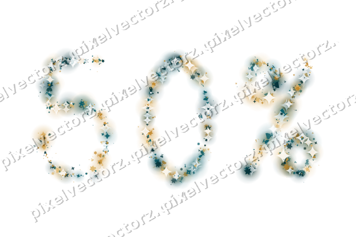 Nahtlose Glitzerzahl 50% in Bernstein auf transparentem Grund