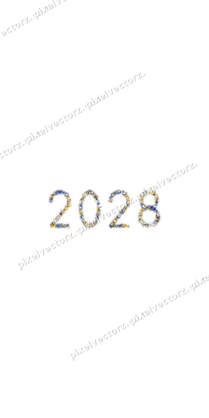 Nahtlose Glitzerzahl 2028 aus Funken auf transparentem Grund
