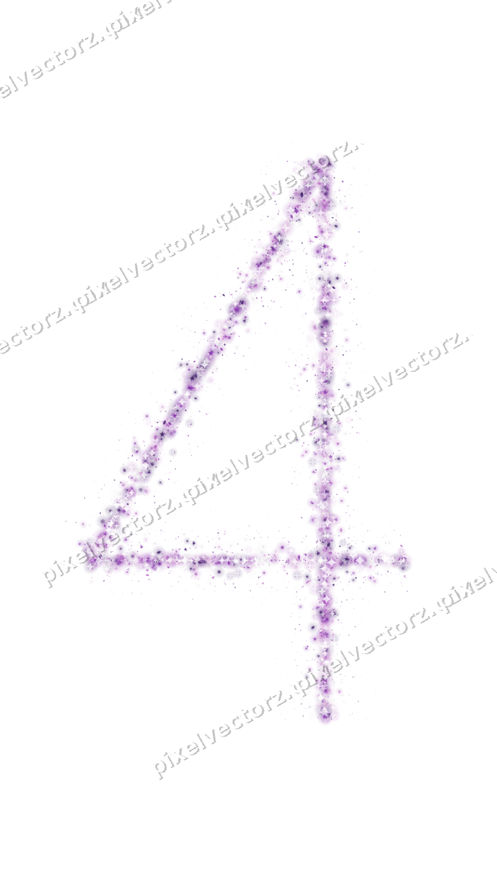Nahtlose Glitzerzahl 4 in Violett auf transparentem Grund