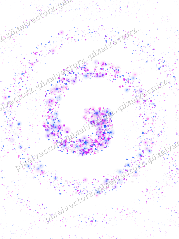 Nahtlose Glitzerspirale aus Sternen und Funken auf transparentem Grund
