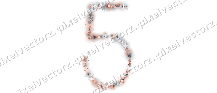 Nahtlose Glitzerzahl 5 in Orange und Türkis auf transparentem Grund
