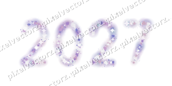 Nahtlose Glitzerzahl 2027 in Violett und Blau auf transparentem Grund