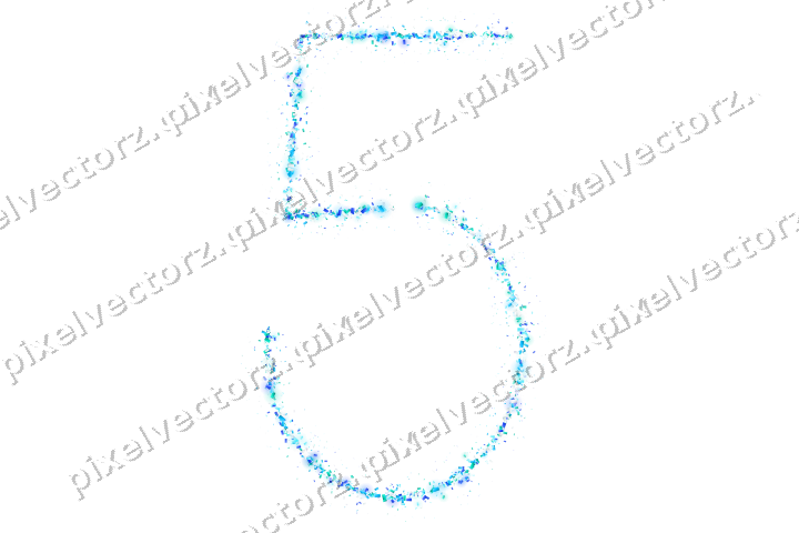 Nahtlose Glitzerzahl 5 aus Konfetti in Türkis auf transparentem Grund