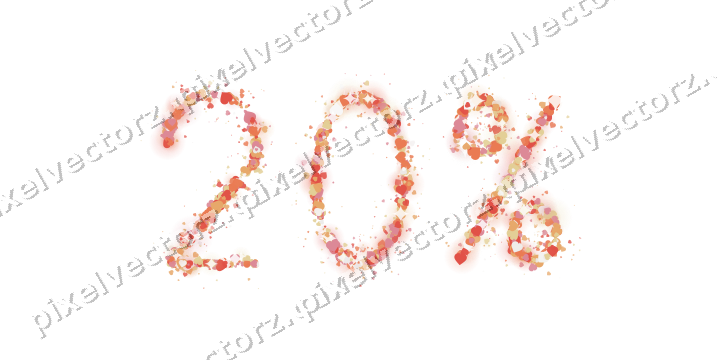 Nahtlose Glitzerzahl 20% aus Herzen in Rot auf transparentem Grund