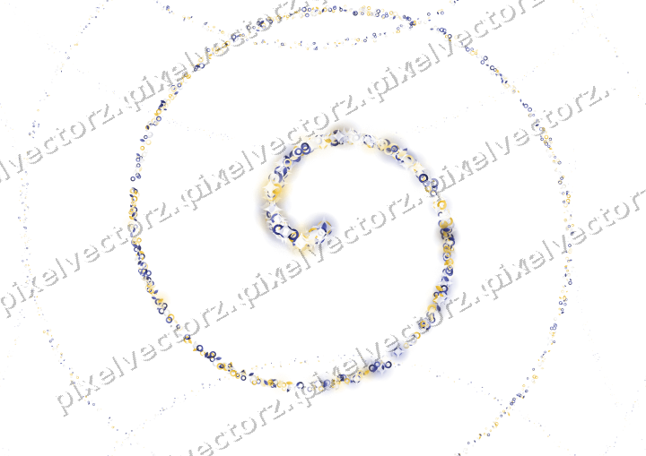 Nahtlose Glitzerspirale aus Tropfen und Ringen auf transparentem Grund