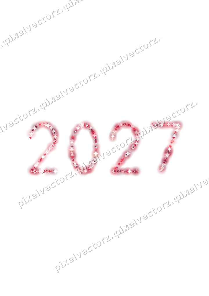 Nahtlose Glitzerzahl 2027 aus Funken in Rosa auf transparentem Grund