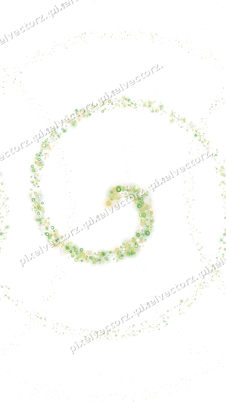 Nahtlose Glitzerspirale aus Sternen und Ringen auf transparentem Grund