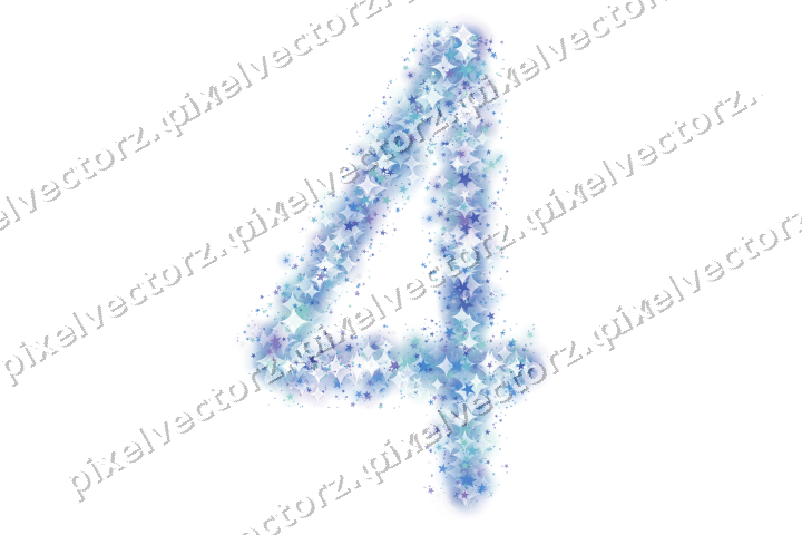 Nahtlose Glitzerzahl 4 aus Sternen in Blau auf transparentem Grund