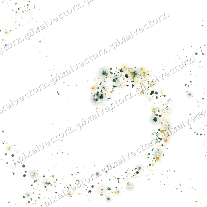 Nahtlose Glitzerspirale aus Sternen und Herzen auf transparentem Grund