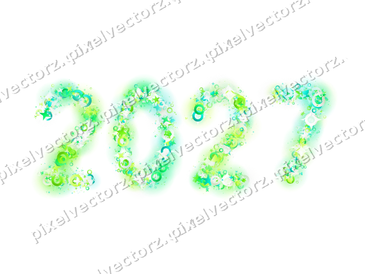 Nahtlose Glitzerzahl 2027 in Grün und Limette auf transparentem Grund